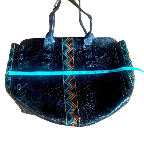 Calleen Cordero Colorful Leather Painted Tribal Tote Bag with studding - Picture 4 of 16